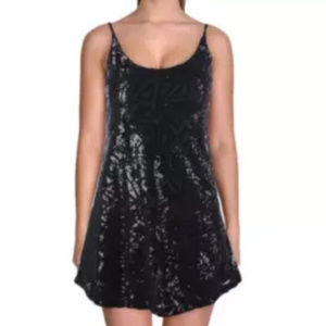 Aqua Black Sequin Spaghetti Strap Party Dress
